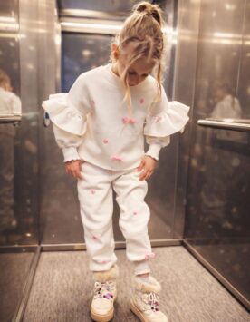 Dres Serduszka kremowy dla dziewczynki Le Bonbon – komplet